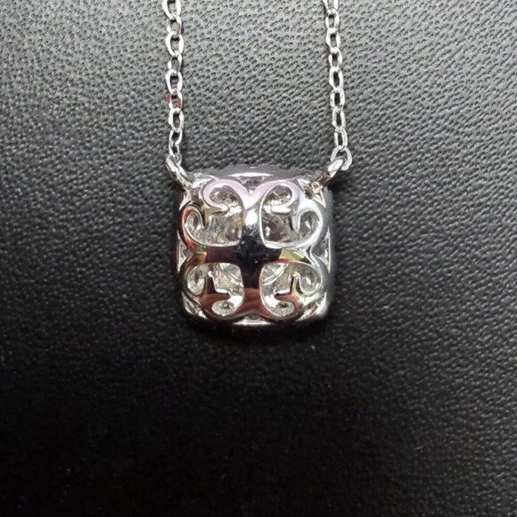 Round Cut Moissanite in Square Halo of CZ in Sterling Silver - Picture 3 of 9